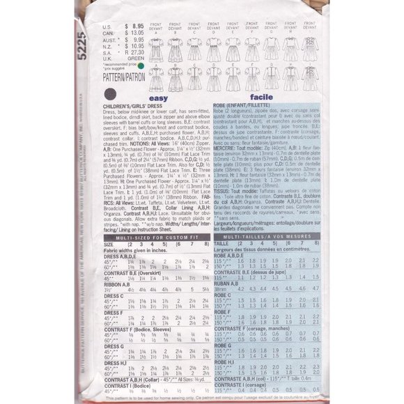 Vintage Sewing PATTERN Butterick 5225 9 Sew Fast and Easy 1997 Childrens Girls - Picture 2 of 2